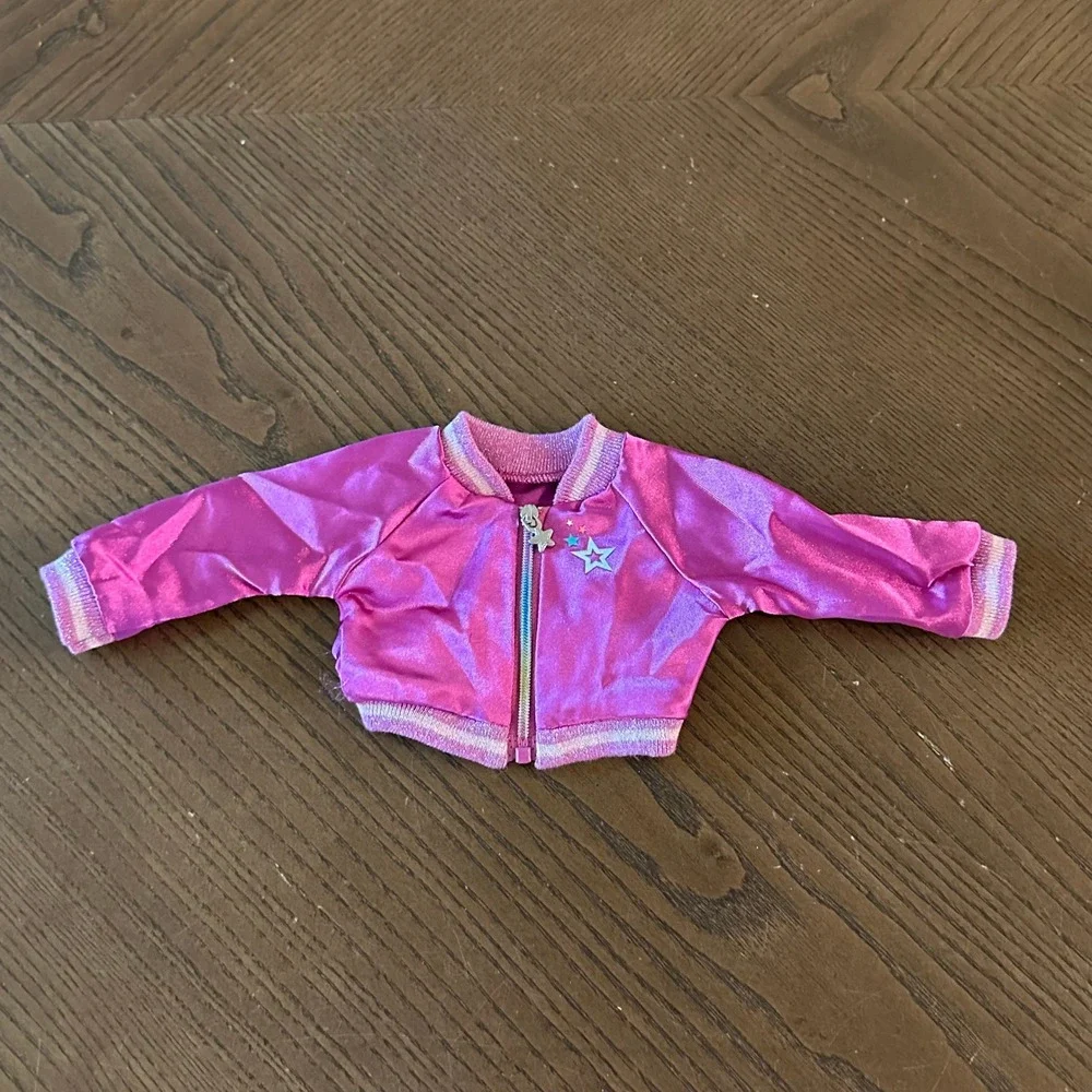 American Girl Sparkle and Shine Pink 18 inch Doll Bomber Jacket Star Graphic